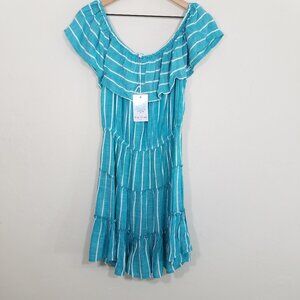 NWT Blue Island Beach Off the Shoulder Stripes Mini Dress Size L